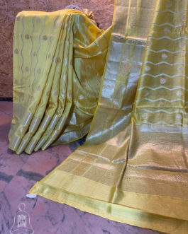 Banarasi Chinia Silk Yellow Saree With Zari Work