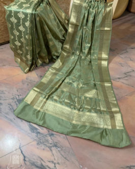 Banarasi Chinia Silk Pastel Green Saree With Golden Zari