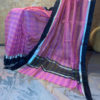 Banarasi Cotton Mercerized peach pink check weave saree with black satin running border