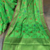 Banarasi Chanderi Cotton Parrot Green saree with zari and intense resham jaal with light blue orange and pink resham meenakari