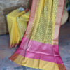 Banarasi Chanderi Cotton Yellow saree with golden zari boota all over magenta border and anchal with heavy zari work