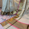 Banarasi Mercerized Cotton beige golden plain saree with plain copper satin lace look border with magenta border