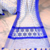 Banarasi Mercerized cotton white saree with royal blue resham work plain border and all over boota