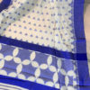 Banarasi Mercerized cotton white saree with royal blue resham work plain border and all over boota