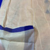 Banarasi Mercerized cotton white saree with royal blue resham work plain border and all over boota