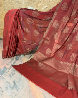 Banarasi Mercerized Cotton Maroon Saree With Resham Work