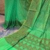 Banarasi Mercerized Cotton Light Green saree with brown resham booti all over and thick border with resham work on anchal