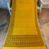 Banarasi Mercerized Cotton Yellow saree with brown resham booti all over and thick border and resham work on anchal