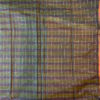Banarasi Mercerized Cotton Peach saree multi-colored stripes and silver zari check weave with black satin and silver zari border and anchal with black base and multicolored stripes and silver zari checks