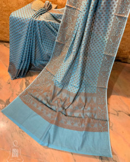 Banarasi Mercerized Cotton Greyish Blue Saree