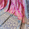 Banarasi Chiffon Rangkaat Magenta and Peach saree with allover Zari work heavy zari border and anchal in navy blue base