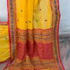 Assam cotton saree yellow base with magenta and light blue thread weave beautiful border and anchal