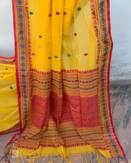 Assam Cotton Saree In Yellow