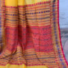 Assam cotton saree yellow base with magenta and light blue thread weave beautiful border and anchal