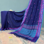 Assam cotton saree navy blue with magenta and light blue thread weave beautiful border and anchal