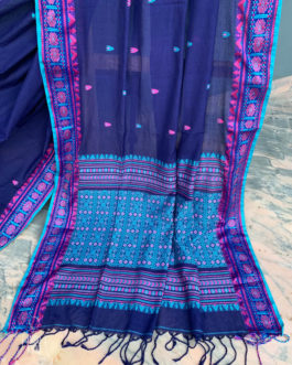 Assam Cotton Saree In Navy Blue
