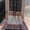 Assam cotton saree black base with white and red thread weave beautiful border and anchal