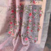 Silk Linen pink saree with zari border and all over floral embroidery