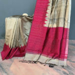 Raw silk saree in natural golden look beige with magenta border silver boota