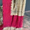 Raw silk saree in natural golden look beige with magenta border silver boota