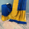 Raw silk saree in royal blue and yellow border with silver boota