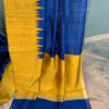 Raw silk saree in royal blue and yellow border with silver boota