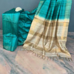 Gheecha silk saree in turquoise and beige anchal