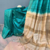 Gheecha silk saree in turquoise and beige anchal