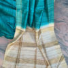 Gheecha silk saree in turquoise and beige anchal