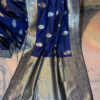 Banarasi Soft Silk Navy blue saree antique and silver zari floral boota with floral bel boota on border and anchal with heavy brocade work