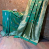 Banarasi Soft Silk Sea green saree with silver zari floral boota with floral bel boota on border and anchal with heavy brocade work