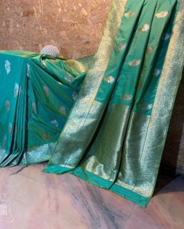 Banarasi Soft Silk Sea green saree with silver zari floral boota with floral bel boota on border and anchal with heavy brocade work