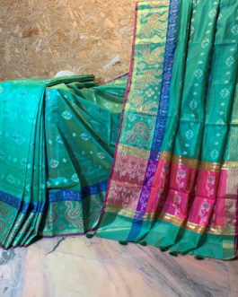 Banarasi Silk Cotton Sea Green Ikkat Weave Saree