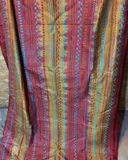 Red And Green Kantha Embroidery Silk Dupatta