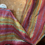 Brick red and dull green Silk Chunni with sky blue, white and brown color thread kantha stitch work