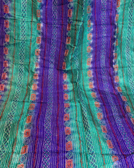 Royal Blue and Sea Green Silk Chunni with kantha stitch work