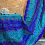 Royal Blue and Sea Green Silk Chunni with kantha stitch work