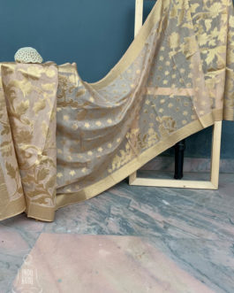 Banarasi Silk Cotton Dupatta Beige color base and zari bel boota and floral boota design and four sided zari border weave