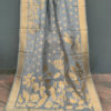 Banarasi Silk Cotton Dupatta Grey color with zari bel boota and floral boota design and four sided zari border weave