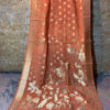 Banarasi Silk Cotton Dupatta Carrot Orange color and zari bel boota and floral boota design and four sided zari border weave