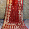 Banarasi Silk Cotton Dupatta Bright red color and zari vriksha boota along side the zari border and small floral boota in the body accompanied with intricate zari boota (anchal style) design at the sides