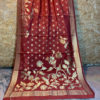 Banarasi Silk Cotton Dupatta Brick red color and zari bel boota and floral boota design and four sided zari border weave