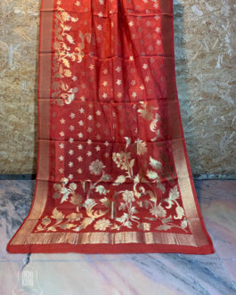 Banarasi Silk Cotton Dupatta In Bright Red
