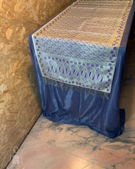 Purple And Gold Banarasi Silk Cotton Table Runner
