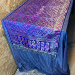 Banarasi silk Table Runner cobalt blue base with magenta resham and golden zari floral bel boota weave