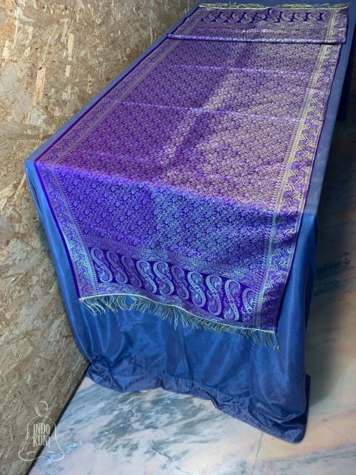 Banarasi silk Table Runner purple with purple resham and golden zari patta bel boota design