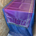 Banarasi silk Table Runner magenta with purple resham and golden zari patta bel boota design