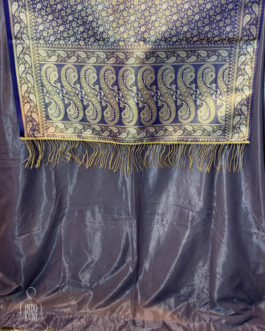 Banarasi silk Table Runner cobalt blue with white resham and golden zari floral bel boota design