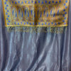 Banarasi silk Table Runner brown with royal blue resham and golden zari jangla floral design