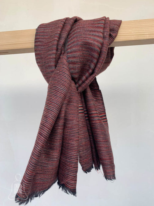 Pure Pashmina reversible hand woven mufflers red black beige striped weave one side and plain beige on other side